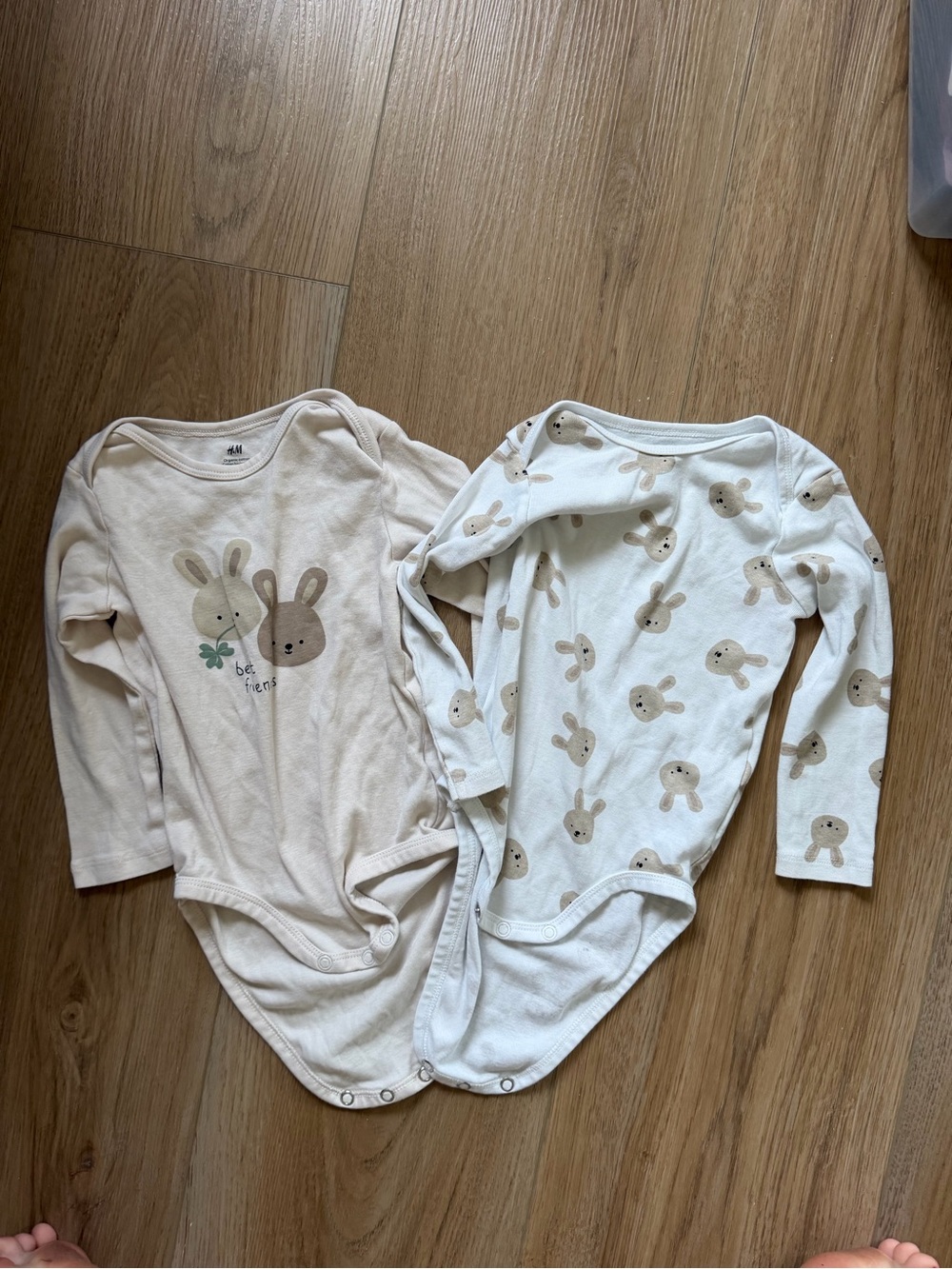H&M Baby Long-Sleeve Bunny Bodysuits - Cream & Beige cotton blend